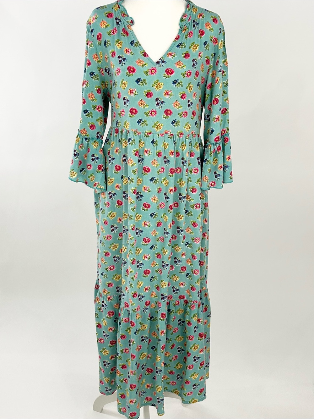 April Cornell Floral Maxi Dress M Cottagecore Boho Bell Sleeve Pockets